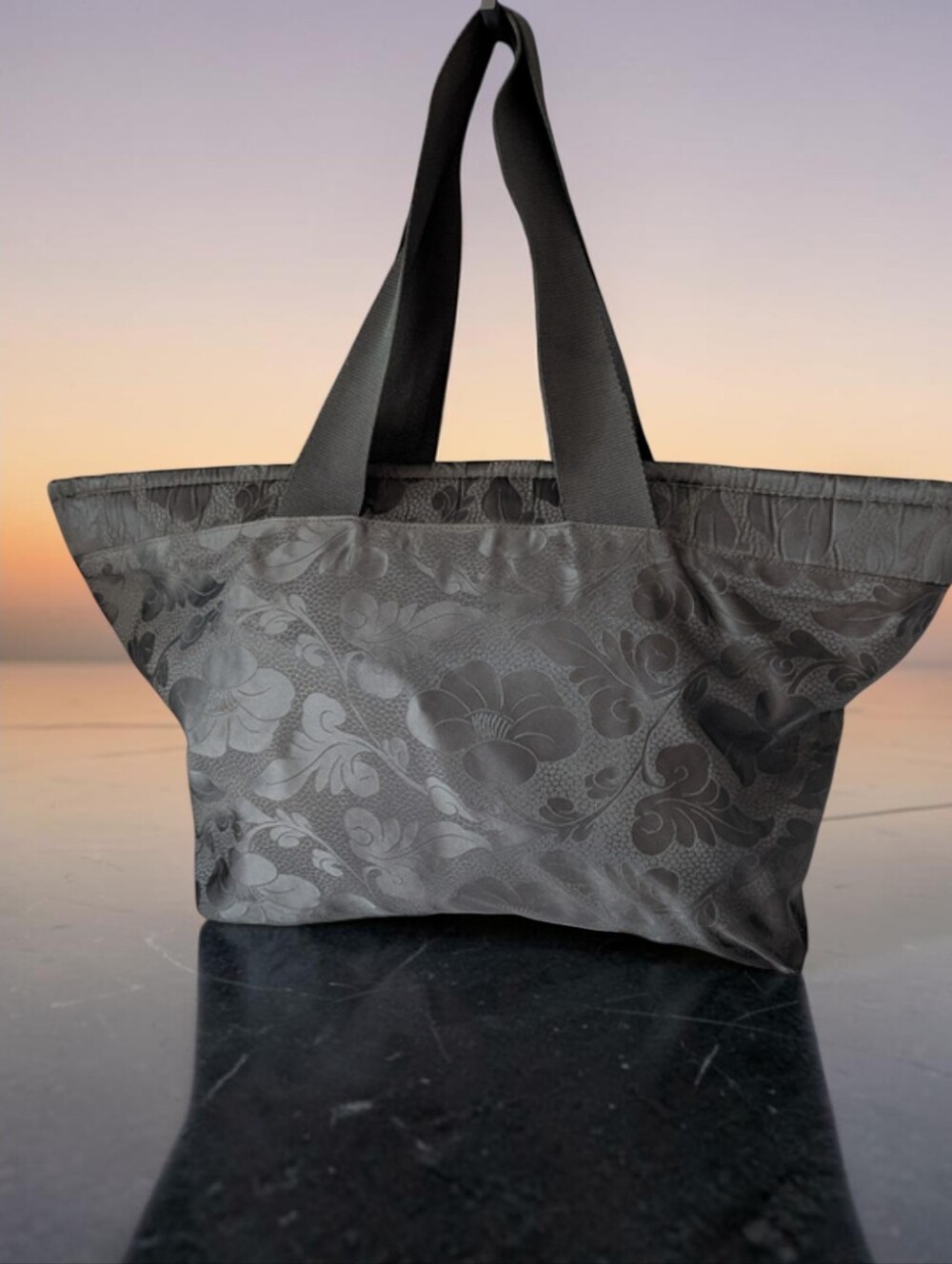 Gianni Versace Black Floral Jacquard Large Tote Made Italy
